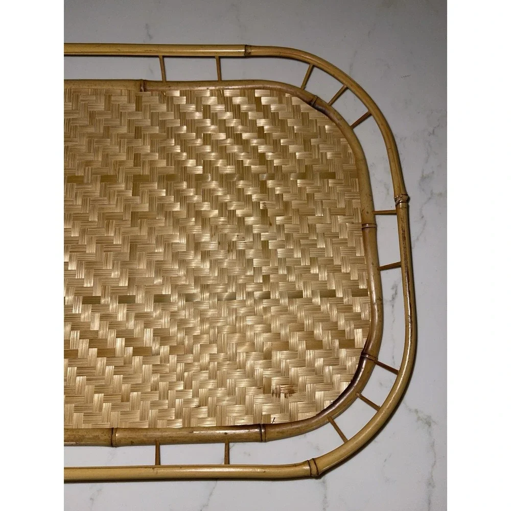 Vintage Mid Century Wicker Rattan Bamboo‎ Serving Trays Tiki Lap Stacking- 8